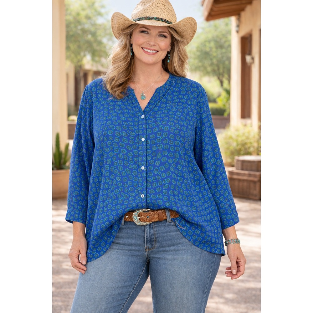 Vtg Country‎ Sophisticates by Pendleton Blue Teal Button Up Blouse Size 16W